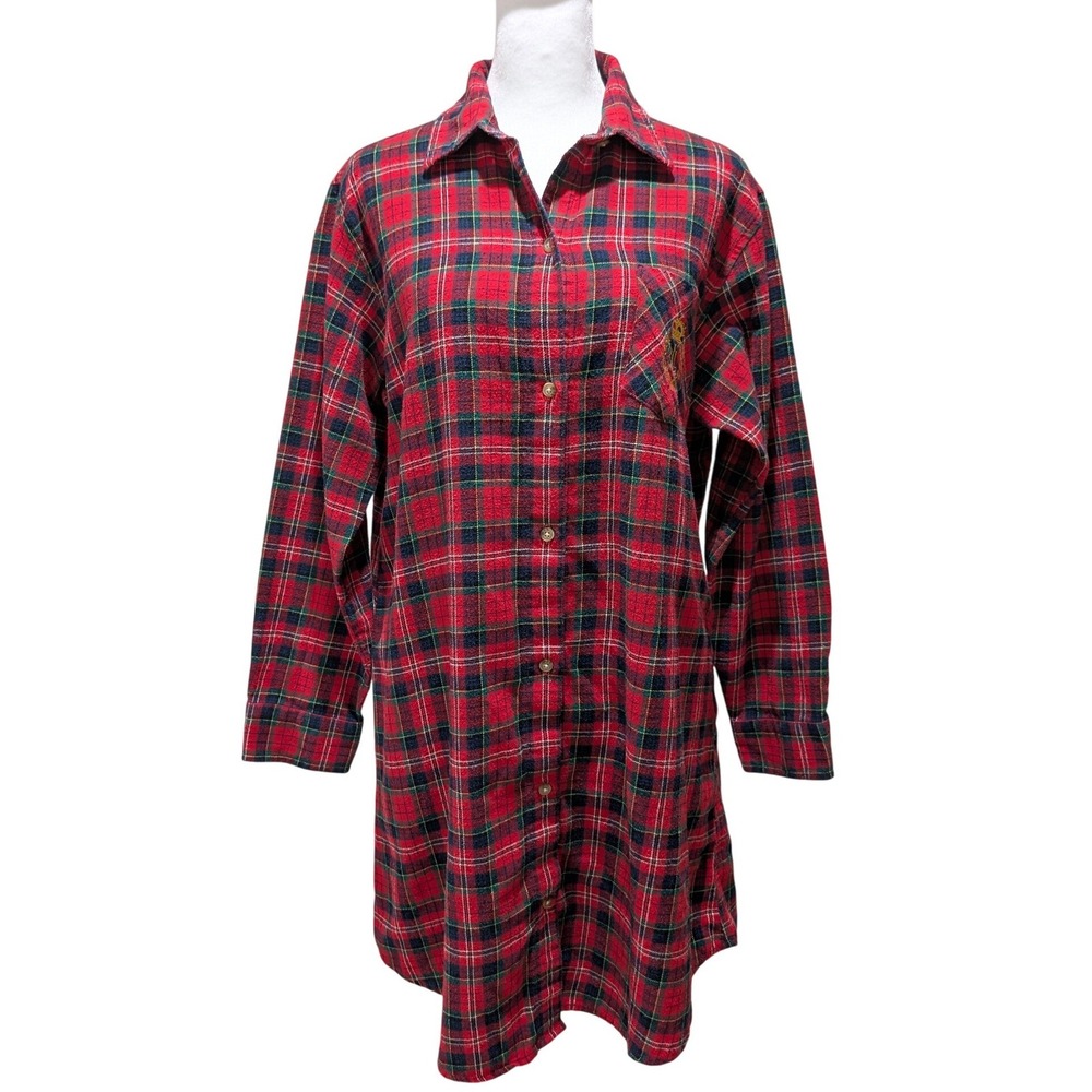 Lauren Ralph Lauren Red Plaid Tartan Women's Button Down Shirt Dress RL Crest M - Picture 3 of 10